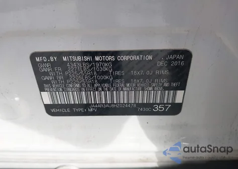 2017 Mitsubishi Outlander Sport 2.0 Le z USA, uszkodzony, nr VIN JA4AR3AU8HZ024478